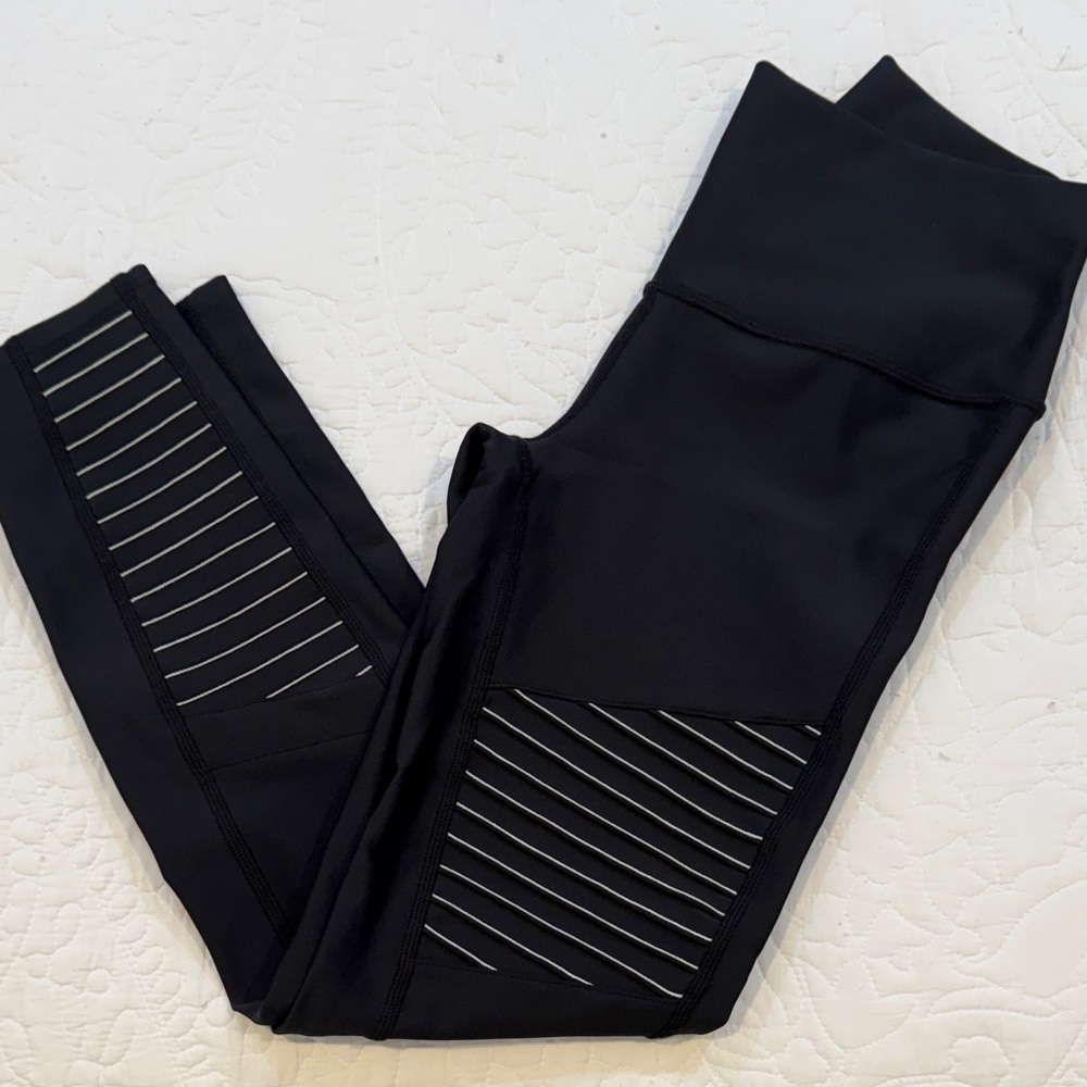 ALO Yoga Black Leggings with White Stripes